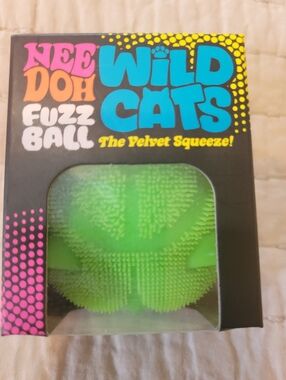 Schylling NeeDoh Wild Cats Fuzz Ball - Bright Green Velvet Squeeze- New